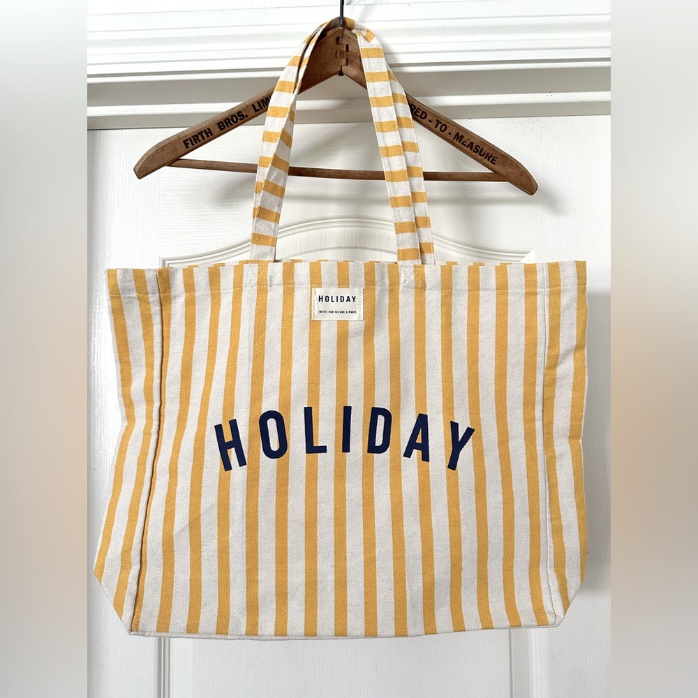 Sezane Yellow and White Striped Holiday Tote NEW